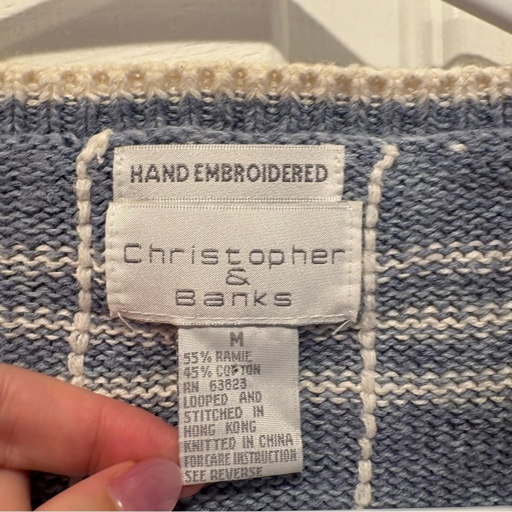 Vintage Christopher & Banks Blue Flower Sweater Vest - Size Medium - Picture 2 of 7